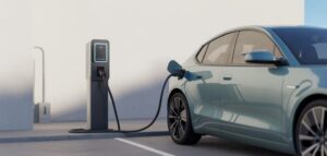 En elbil laddas vid en laddstation med dynamisk lastbalansering. Visar hur systemet justerar effekten för att optimera elanvändningen i fastigheten.