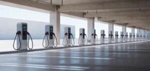 Bild som illustrerar lastbalansering för flera laddboxar i en bostadsrättsförening, betonar effektiv energihantering och skalbarhet.