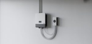 Närbild av en växelriktare och laddbox, som betonar vikten av kompatibilitet för optimal solcellsladdning.